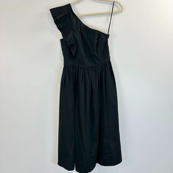 J Crew Midi Dress Womens Black P6 One Shoulder Elegant Preppy Party Pockets Chic - Picture 1 of 13